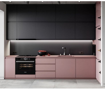 Розовая-серая кухня