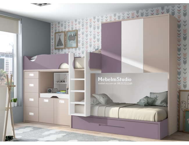 Детская комната с двухъярусной кроватью - Мокко